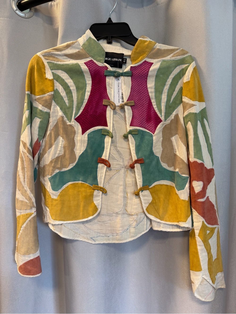 Vintage Giorgio Armani Multicolor Patchwork Velvet Short Blazer